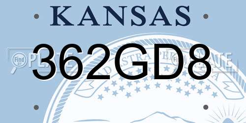 362GD8 Kansas License Plate