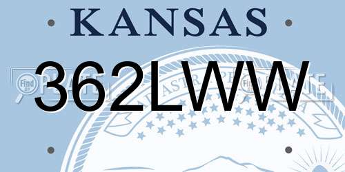 362LWW Kansas License Plate