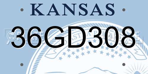 36GD308 Kansas License Plate
