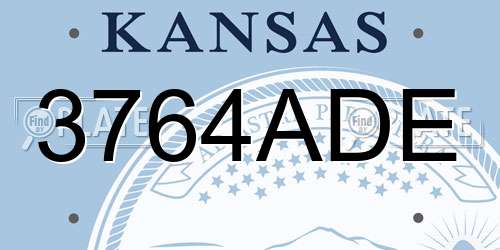 3764ADE Kansas License Plate