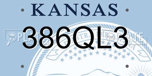 386QL3 Kansas License Plate