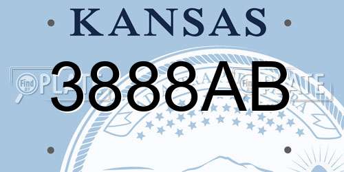 3888AB Kansas License Plate