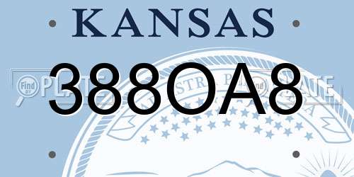 388OA8 Kansas License Plate