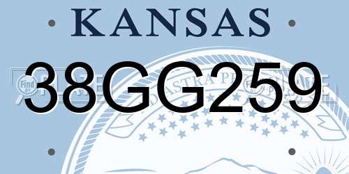 38GG259 Kansas License Plate