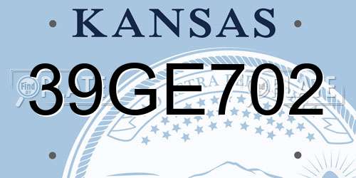 39GE702 Kansas License Plate