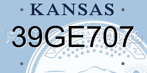 39GE707 Kansas License Plate