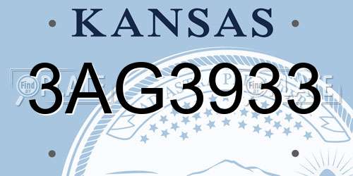 3AG3933 Kansas License Plate
