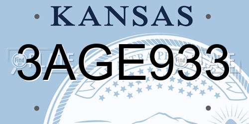 3AGE933 Kansas License Plate