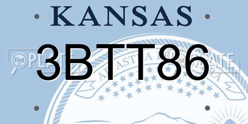 3BTT86 Kansas License Plate
