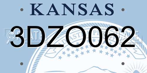 3DZO062 Kansas License Plate