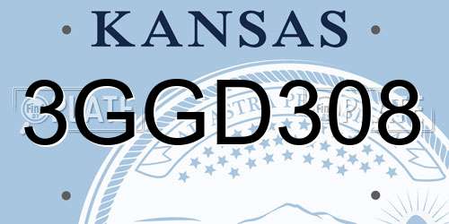 3GGD308 Kansas License Plate