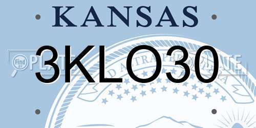 3KLO30 Kansas License Plate