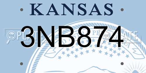 3NB874 Kansas License Plate