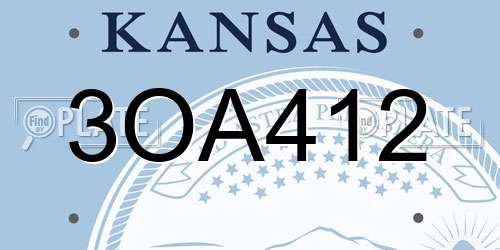 3OA412 Kansas License Plate
