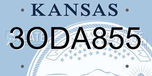 3ODA855 Kansas License Plate