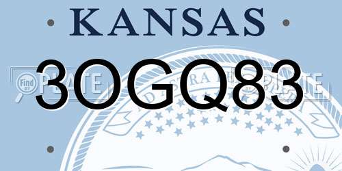 3OGQ83 Kansas License Plate