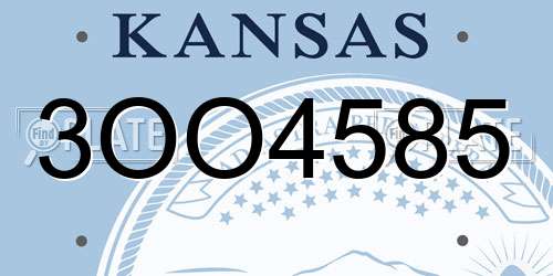 3OO4585 Kansas License Plate