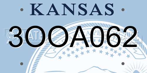 3OOA062 Kansas License Plate