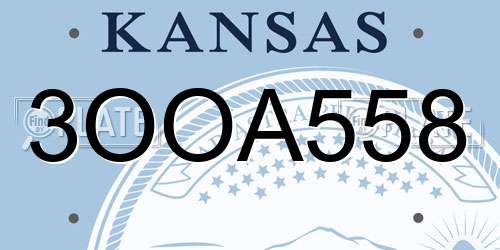3OOA558 Kansas License Plate
