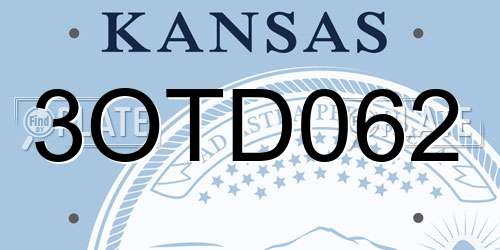 3OTD062 Kansas License Plate