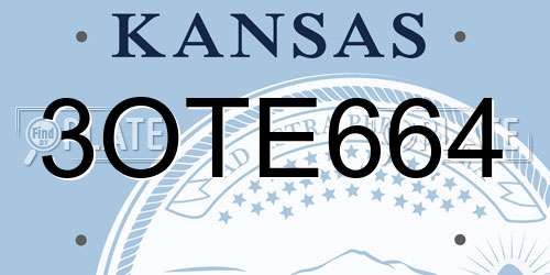 3OTE664 Kansas License Plate