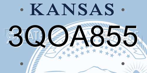 3QOA855 Kansas License Plate