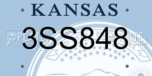 3SS848 Kansas License Plate