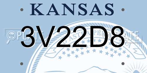 3V22D8 Kansas License Plate
