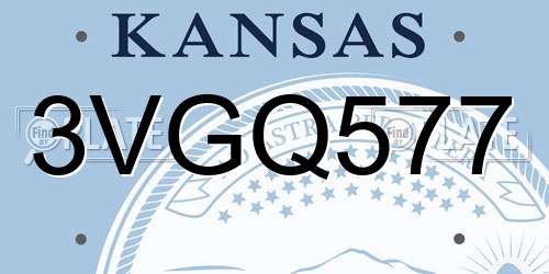 3VGQ577 Kansas License Plate