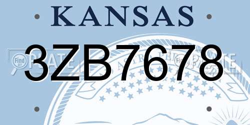 3ZB7678 Kansas License Plate