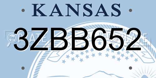 3ZBB652 Kansas License Plate