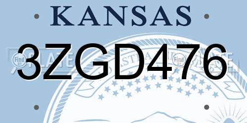 3ZGD476 Kansas License Plate