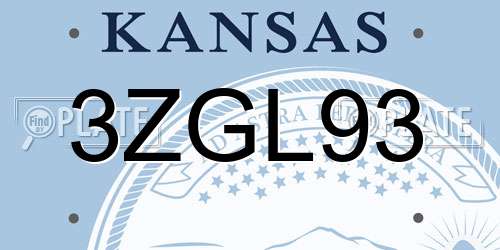 3ZGL93 Kansas License Plate