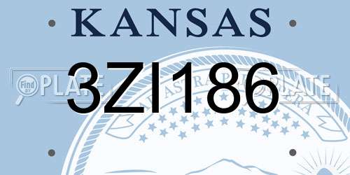 3ZI186 Kansas License Plate
