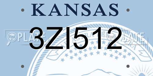 3ZI512 Kansas License Plate