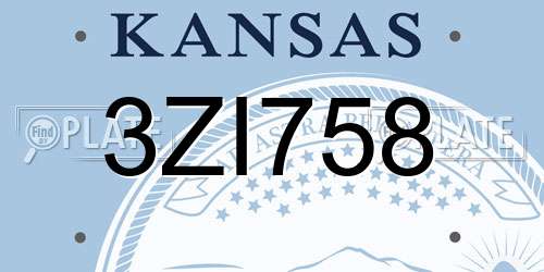 3ZI758 Kansas License Plate