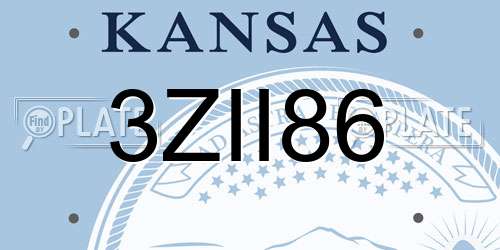 3ZII86 Kansas License Plate