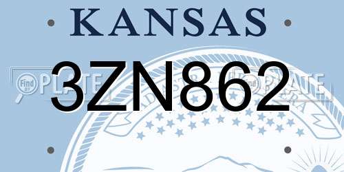 3ZN862 Kansas License Plate
