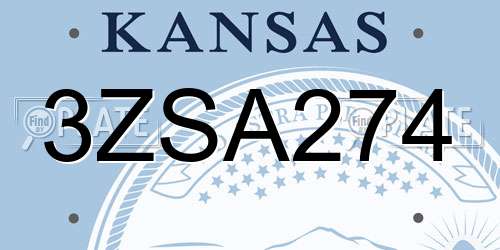 3ZSA274 Kansas License Plate