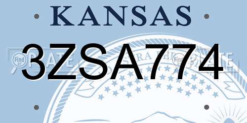 3ZSA774 Kansas License Plate
