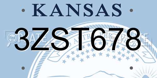 3ZST678 Kansas License Plate