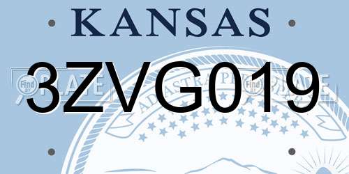 3ZVG019 Kansas License Plate