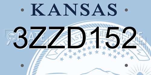 3ZZD152 Kansas License Plate