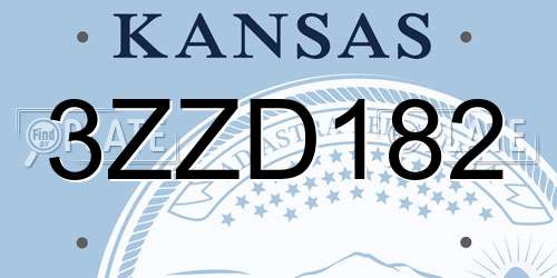 3ZZD182 Kansas License Plate