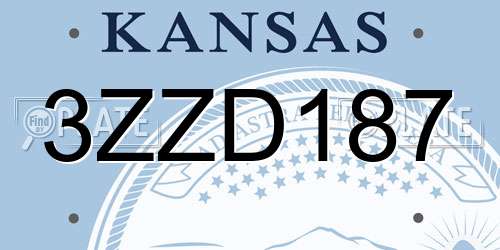 3ZZD187 Kansas License Plate