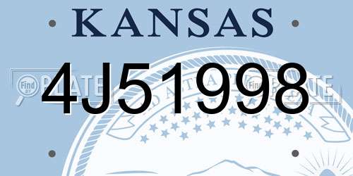 4J51998 Kansas License Plate