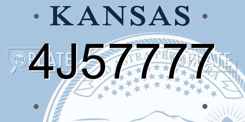 4J57777 Kansas License Plate