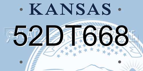 52DT668 Kansas License Plate