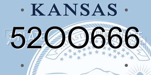 52OO666 Kansas License Plate