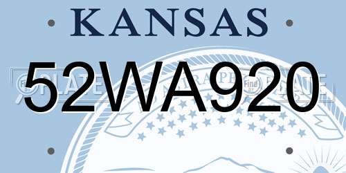 52WA920 Kansas License Plate